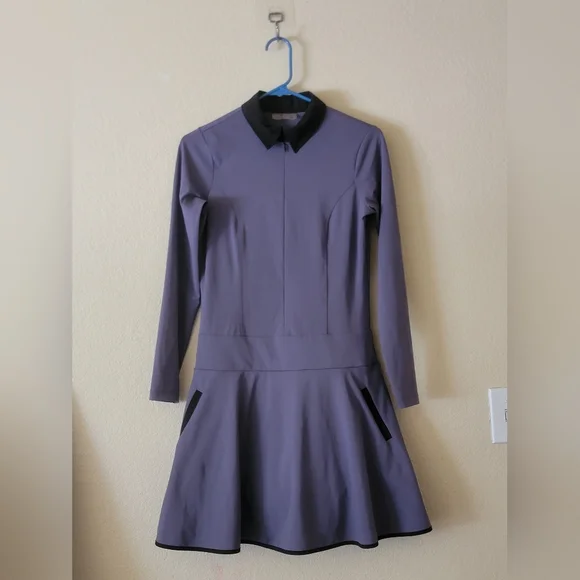 OLAY | Dresses | Olaya Sport Purple Long Sleeve Dress With Black Collar  Size L Tall | Poshmark